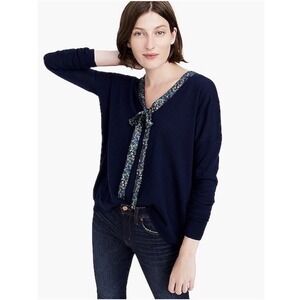 J. Crew Abigail Borg Women's Large Navy Blue Tie Front Merino Wool Sweater